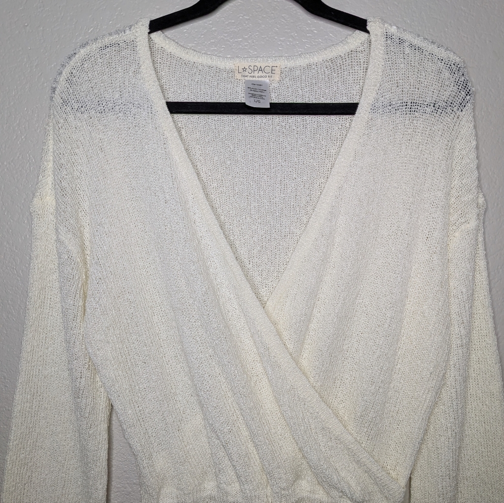 L Space Womens White Topanga Sheer Knit Coastal Resort Beach Wrap Mini Dress L - Picture 2 of 7